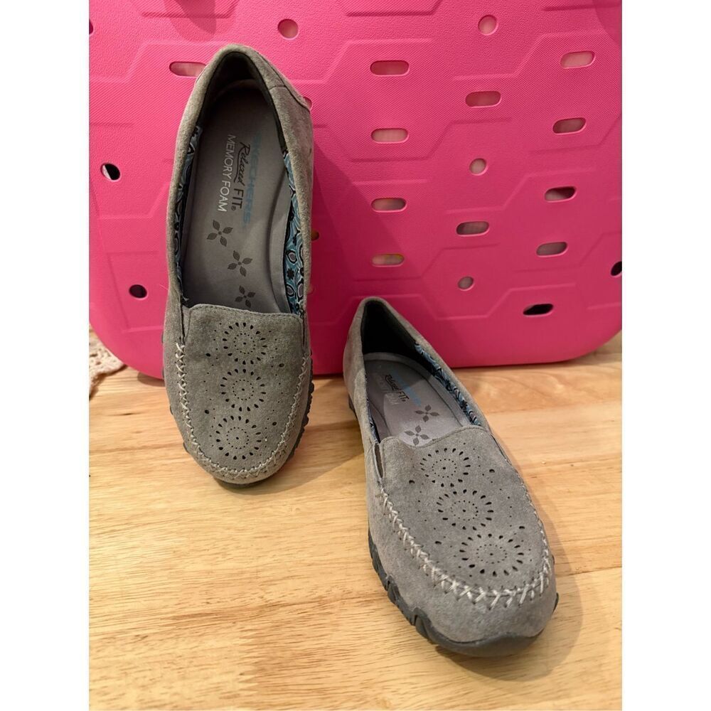 ✅Skechers Bikers Expressway Gray Suede Relax Fit Foam Loafer 49109 Women's 6.5